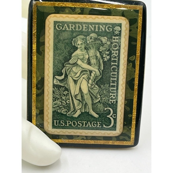 Art Stuff by Robyn 1958 Gardening & Horticulture Postage Stamp Brooch - Picture 2 of 10